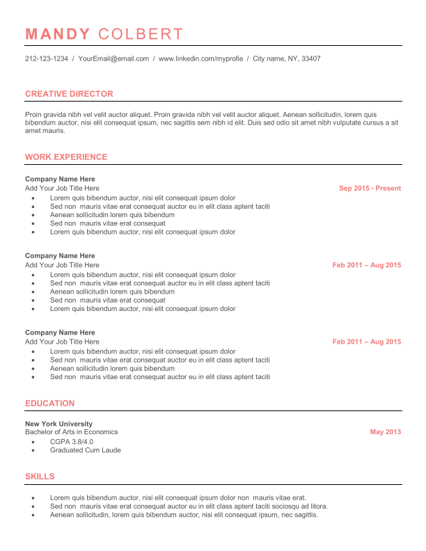 Senior Level – 8 + Years - Template