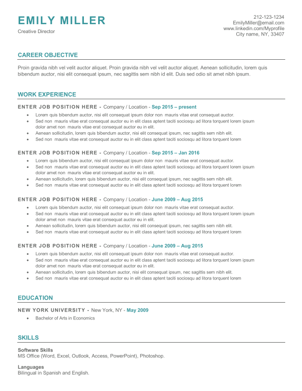 Senior Level – 8 + Years - Template