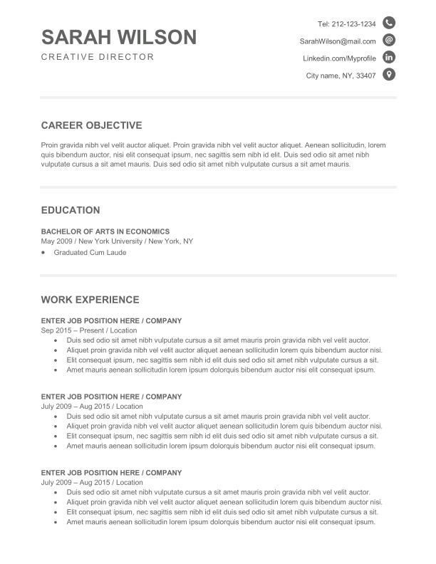 Senior Level – 8 + Years - Template