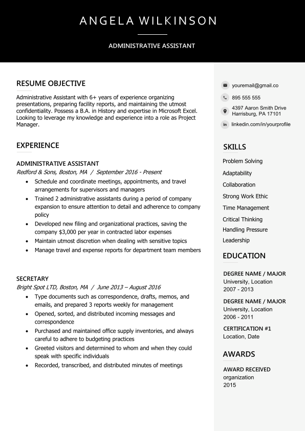 Senior Level – 8 + Years - Template